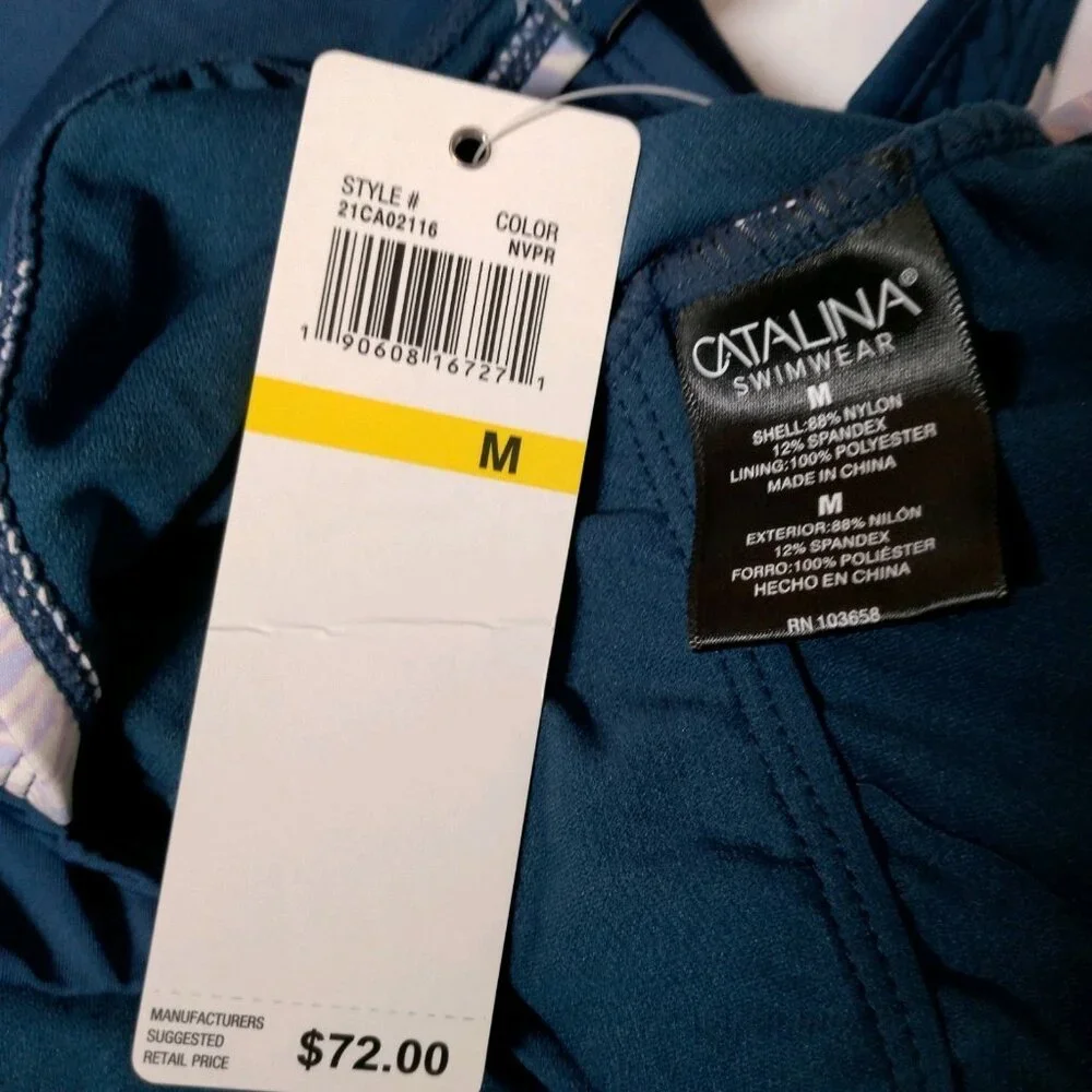 Catalina Swimwear Bathing Suit One Piece Medium Blue Purple Floral Tank Swim - Picture 7 of 16